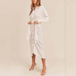 Elegant White Button-Down Midi Dress
